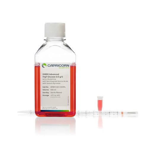 Reagente Meio Eagle modificado por Dulbecco - DMEM-ADV-500ML - Capricorn Scientific GmbH - para cultura celular