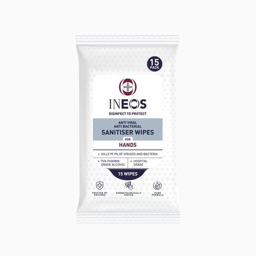 Lenços umedecidos para higienização das mãos - U0S6-X73S-E51Q-GNTY - INEOS Hygienics - emb. 15 unidades