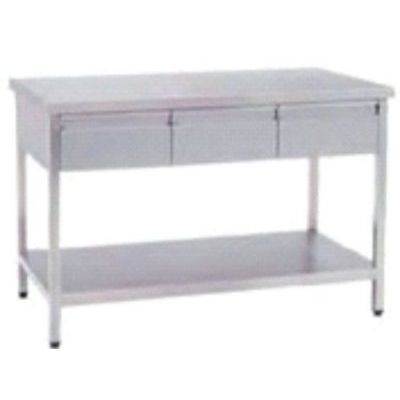Mesa de trabalho - MDT101 - MC Saber - retangular / em aço inoxidável / com gavetas