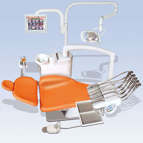 Conjunto odontológico com cadeira eletromecânica - P6 - PALOMA - com monitor / com mesa de equipo / com iluminação