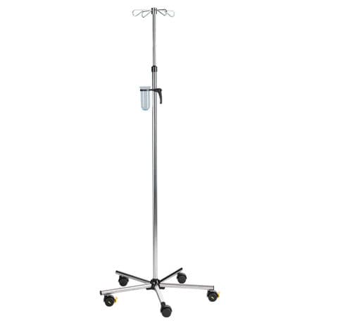 Suporte para soro com rodízios - MEDI-CARE Midi  - SIMPEX - 4 ganchos / em inox / com altura regulável