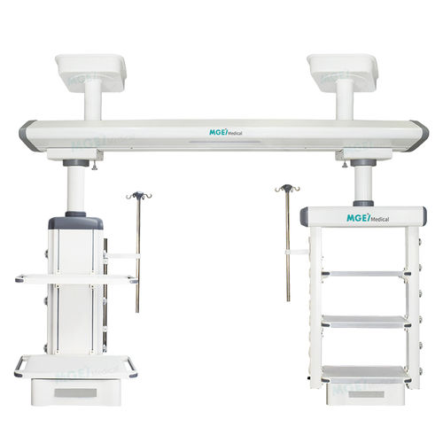 Estativa-pórtico de teto - STP7 - Medige International Industries - para cuidados intensivos / 2 braços / com prateleiras