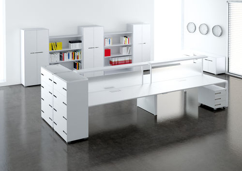 Secretária retangular - MOF-T150 - LASA - quadrada / em forma de J / com gavetas