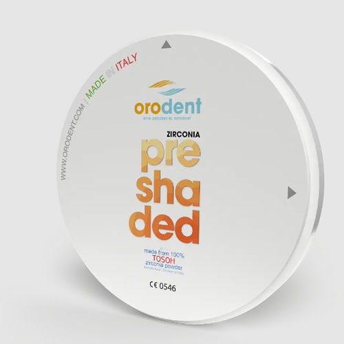 Material dentário em zircônia - Preshaded - Orodent srl - para pontes dentárias / para coroas dentárias / para restauração dentária