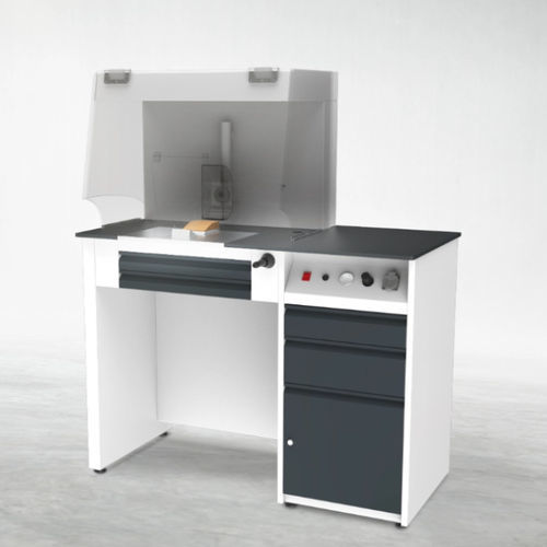 Estação de trabalho para laboratório dentário com prateleiras - KTM - A4 Dental - com iluminação / com gavetas / em aço inoxidável