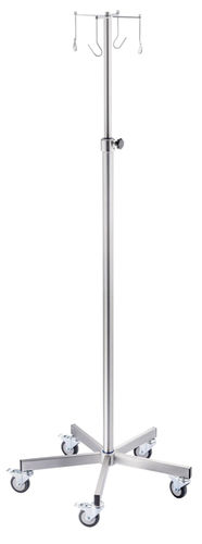 Suporte para soro com rodízios - 119-005-dd - Guido Buschmeier Maschinenbau - 4 ganchos / em inox / com altura regulável