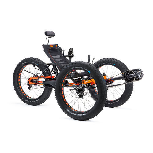 Triciclo reclinado com pedais - FULL FAT - ICE Trikes - para adulto / preto / laranja