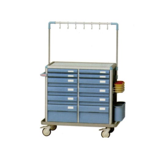 Carrinho hospitalar - Tianjin Kangli Medical Instrument - de acondicionamento / em alumínio / com gavetas