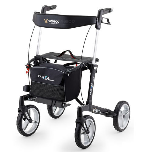 Andador com rodas de 4 rodas - Veleco Flexo - Veleco - estrutura de alumínio / com assento / com cesto
