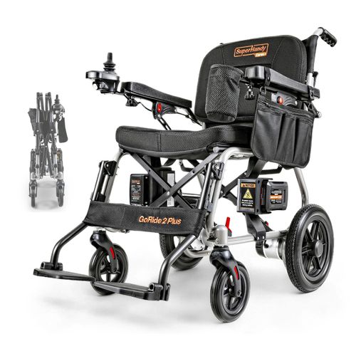 Cadeira de rodas elétrica - GoRide 2 Plus - SuperHandy - para ambientes externos / para ambiente interno / dobrável
