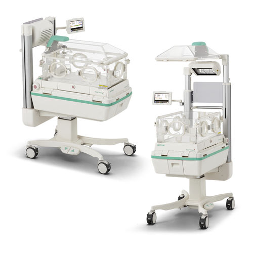 Incubadora neonatal com rodízios - Dual Incu i - Atom Medical Corporation  - com lâmpada para fototerapia / com mesa de reanimação