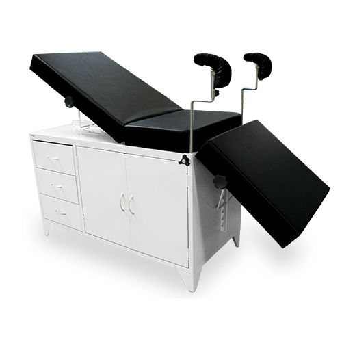 Mesa de exame manual - HM.2015 - Hospimetal - com altura fixa / com encosto regulável / com compartimentos de arrumação