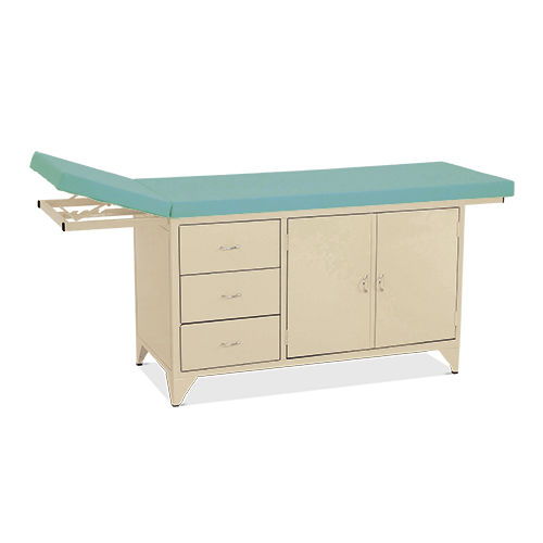 Mesa de exame manual - HM.2014 - Hospimetal - com encosto regulável / com altura fixa / com compartimentos de arrumação