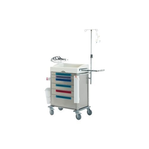 Carrinho de emergência - K040 / K - Kenmak Hospital Furnitures  - para desfibrilador / coletor de lixo / em aço inoxidável