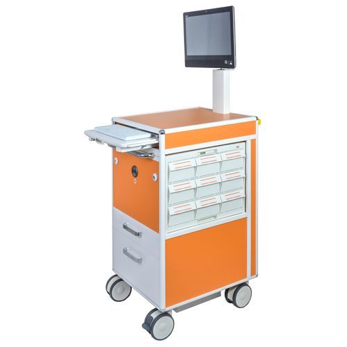 Carrinho para computador para distribuição de medicamentos - Tecnocar - KRZ - com gavetas