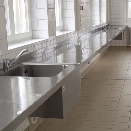 Bancada de laboratório - A-U-800 - KUGEL medical GmbH & Co. KG - com pia / em aço inoxidável / de parede