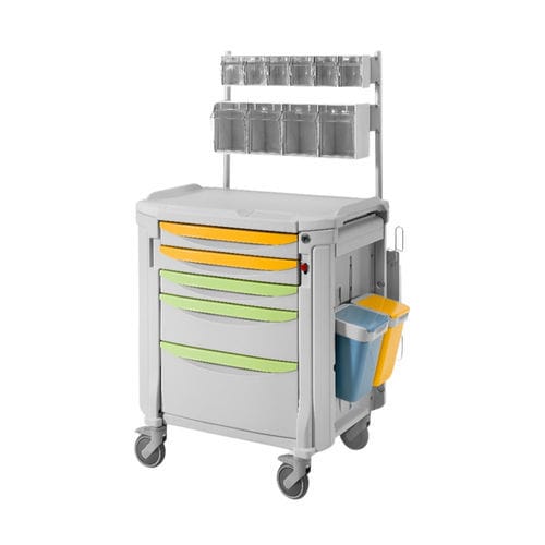 Carrinho para medicamentos - Medtrolley  - Medical Iberica - 5 gavetas / com balde lateral / móvel