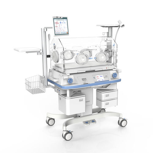 Incubadora neonatal com rodízios - YP-2200B - Ningbo David Medical Device - com altura regulável / com touch screen / com monitor
