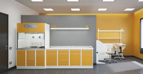 Estação de trabalho para laboratório dentário com iluminação - ALIUS  - ASTRA MOBILI METALLICI   - com prateleiras / dupla / modular