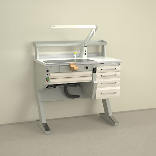 Estação de trabalho para laboratório dentário com prateleiras - PL/AR+C4 - ERIO - com iluminação / com gavetas