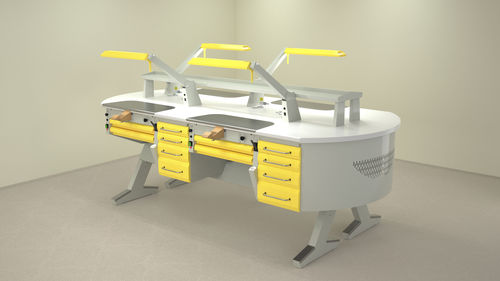 Estação de trabalho para laboratório dentário com prateleiras - L(31)+PL/AR+C4+PL/AR+C4+L(31)  - ERIO - com iluminação / com gavetas / freestanding