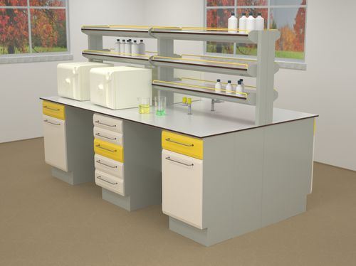 Bancada técnica de laboratório freestanding - ERIO - com prateleiras