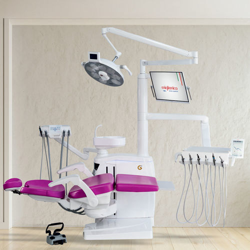 Conjunto odontológico com cadeira de acionamento elétrico - G60  - Miglionico - com apoio de cabeça regulável / com sistema de higienização / com mesa de equipo
