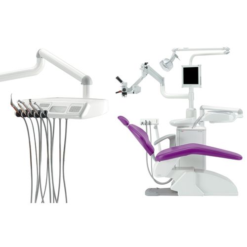 Conjunto odontológico com cadeira eletropneumática - Universal ML DROP - O.M.S. S.p.A. OFFICINE MECCANICHE SPECIALIZZATE   - compacto / com monitor / com mesa de equipo