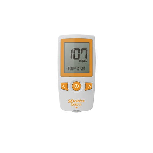 Medidor de glicose GOD - SD Check Gold 2 - SD BIOSENSOR. INC - de hematócrito / com lancetador / sem código