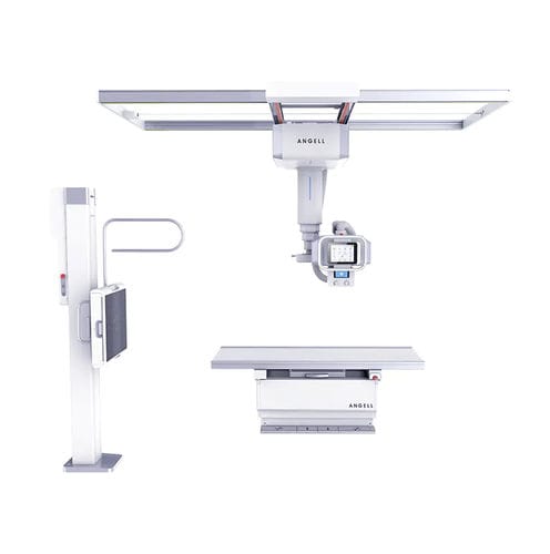 Sistema de radiografia digital - QOMO  - Angell Technology - para radiografia geral / com braço porta-tubo telescópico de teto / com bucky de piso
