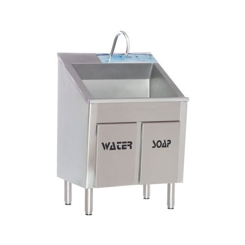 Lavatório para centro cirúrgico 1 posto - MEY 1010 - MIXTA - em aço inoxidável / comando no joelho / com dispensador de sabonete