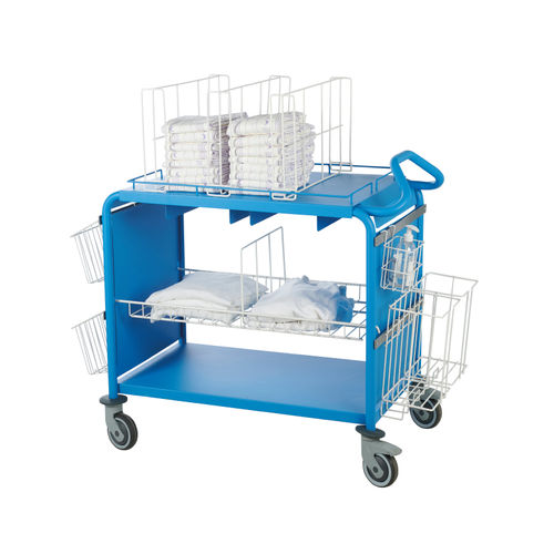Carrinho para roupa suja - Sclessin Productions - limpa / médico-hospitalar / com prateleiras
