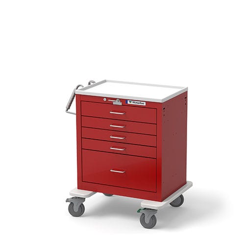Carrinho de emergência - USRLU-33339-RED - Waterloo Healthcare - com tábua de massagem cardíaca / 5 gavetas