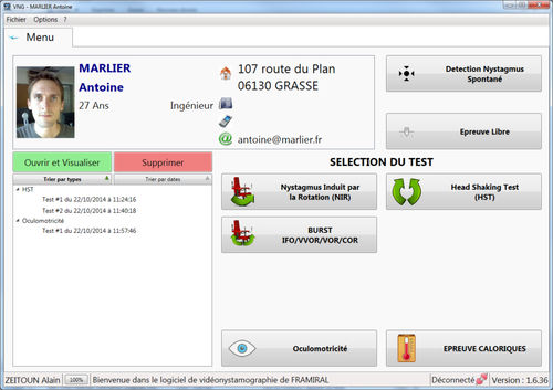 Software de tratamento - VNG - Framiral - de rastreabilidade / médico-hospitalar / para cinesioterapia