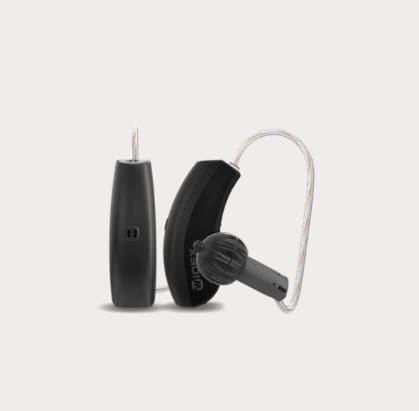 Aparelho auditivo com receptor no canal (RIC) - 10 - Widex - com controle remoto / azul / marrom