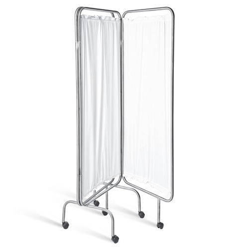 Biombo hospitalar com rodízios - D-82 - DEMERTZI M & Co - 2 tabuleiros / para quarto de hospital / em aço inoxidável