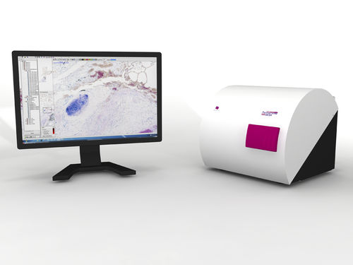 Scanner de lâminas de microscópio - Pannoramic Desk II DW - 3DHISTECH Ltd. - com leitor de códigos de barras / de campo claro / de fluorescência