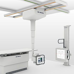 Sistema de radiografia digital - OTC18T - DEL Medical - para radiografia geral / com braço porta-tubo telescópico de teto / com bucky de piso