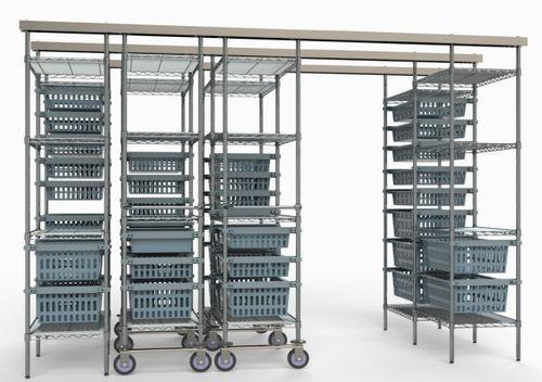 Estante modular - MyModularStorage® - MEDICAL MODULAR SYSTEM S.A. (MMS) - em aço inoxidável / móvel