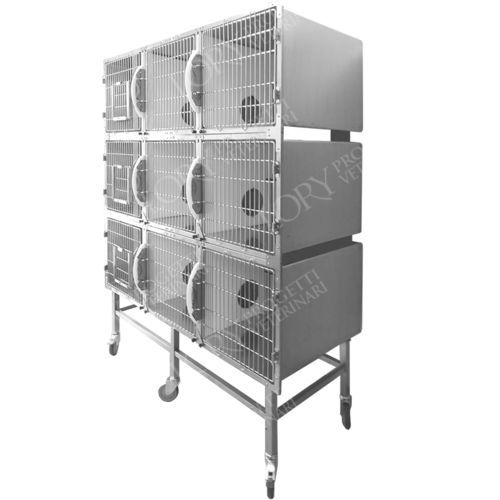 Gaiola veterinária para gatos - GA032 - Lory Progetti Veterinari srl - com 9 compartimentos / com rodízios / em aço inoxidável
