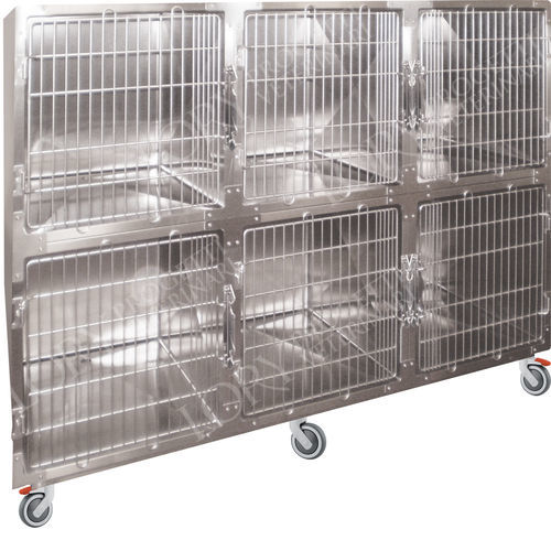 Gaiola veterinária com 6 compartimentos - GA013 - Lory Progetti Veterinari srl - dois andares / com rodízios / em aço inoxidável