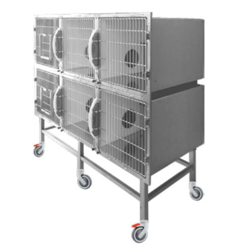 Gaiola veterinária para gatos - GA033 - Lory Progetti Veterinari srl - com 6 compartimentos / dois andares / com rodízios