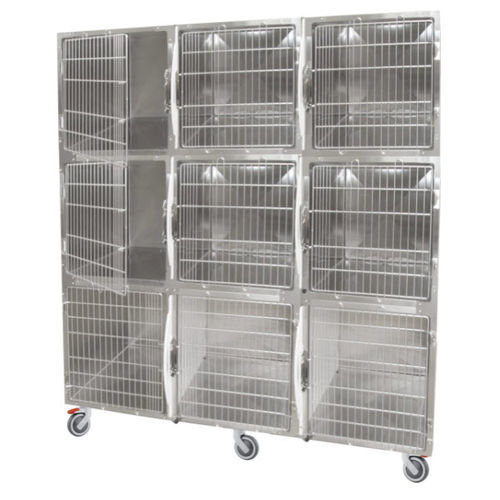 Gaiola veterinária com 9 compartimentos - GA015 - Lory Progetti Veterinari srl - com rodízios / em aço inoxidável / em PVC