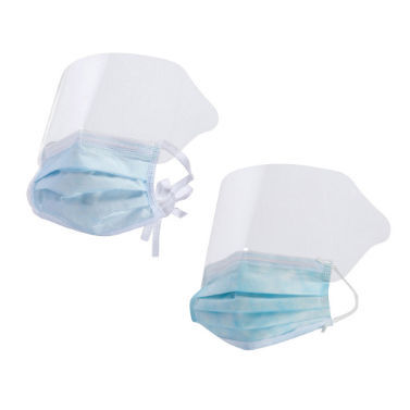 Máscara cirúrgica nível 1 - Critical Cover® ShieldMate® - ALPHA PROTECH - com protetor facial / caixa de 25 unid. / azul