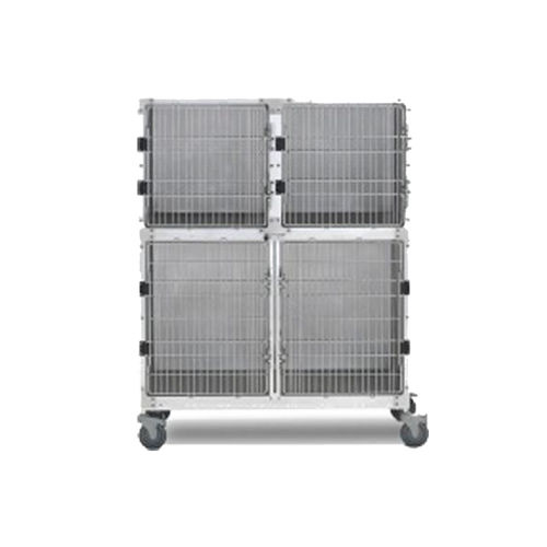 Gaiola veterinária com 4 compartimentos - 10934 - DRE Veterinary - com rodízios / em aço inoxidável