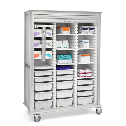 Carrinho para instrumentos cirúrgicos - Roam 1.5 Vascular - Solaire Medical - de acondicionamento / com porta persiana deslizante / com prateleiras